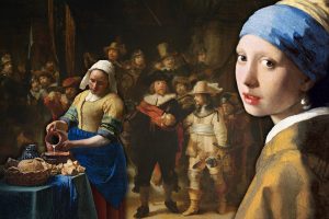 Nachtwacht en Vermeer - Meisje met de parel - Melkmeisje – plexiglas – aluminium – canvas