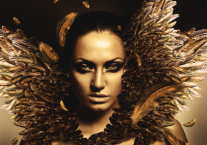 Phoenix woman with feathers - vrouw met veren – plexiglas – aluminium – canvas