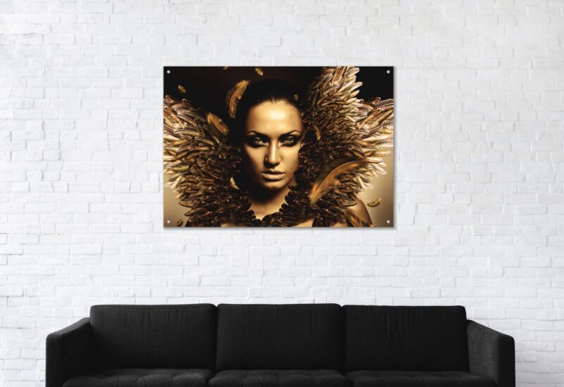 Phoenix woman with feathers - vrouw met veren – plexiglas – aluminium – canvas - Afbeelding 2