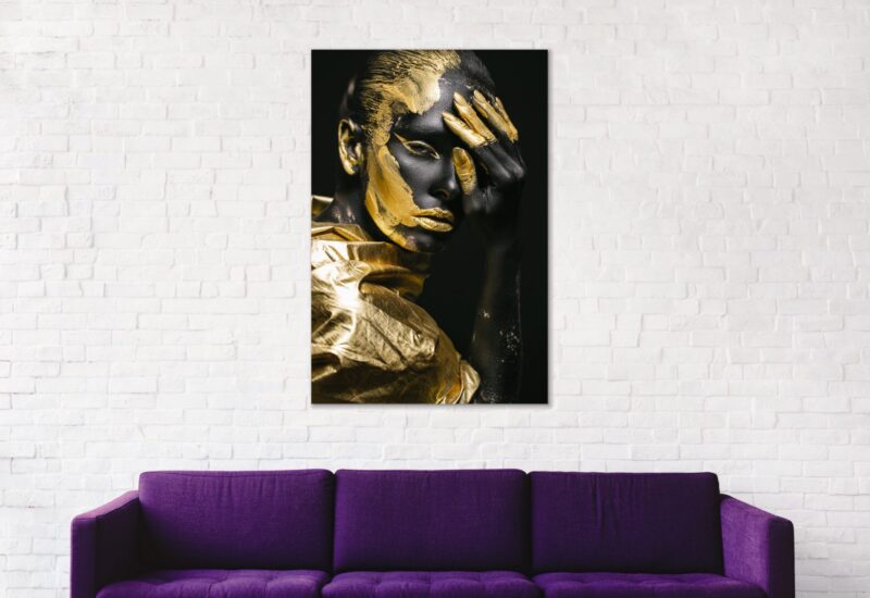 Beautiful woman with gold-paint – plexiglas – aluminium – canvas - Afbeelding 2