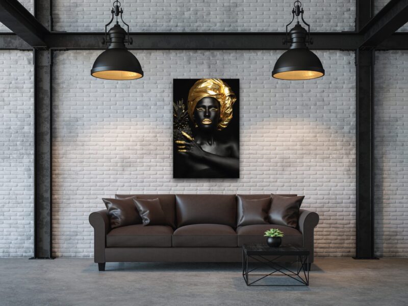 Woman gold with black pineapple – plexiglas – aluminium – canvas - Afbeelding 2