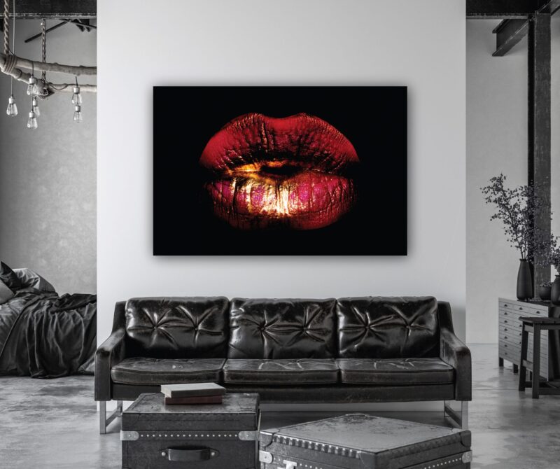 Gold red lips - goud rode lippen – plexiglas – aluminium – canvas - Afbeelding 2