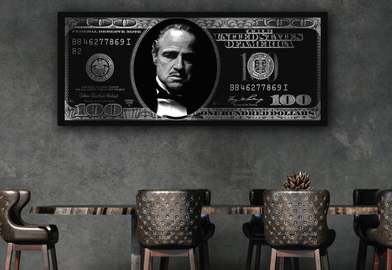 The Godfather dollar biljet - gangster maffia - plexiglas - aluminium - canvas - Afbeelding 2