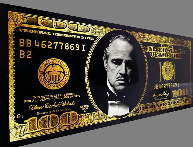 The Godfather dollar biljet - gangster maffia - plexiglas - aluminium - canvas - Afbeelding 4
