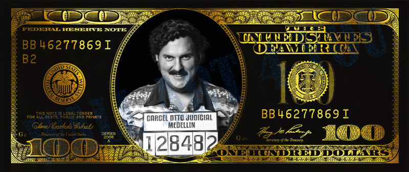 Pablo Escobar Dollar biljet - gangster maffia - plexiglas - aluminium - canvas