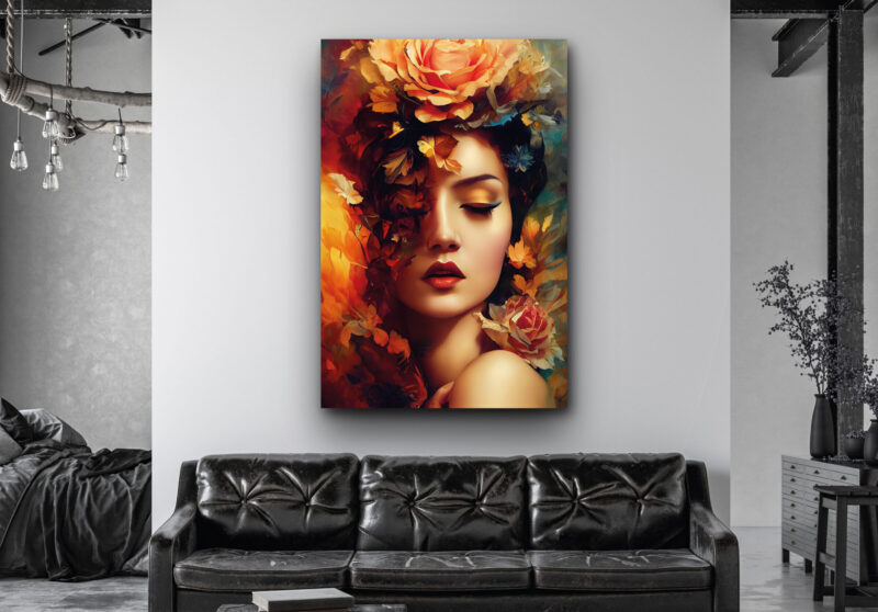 Woman with flowers - vrouw met bloemen – plexiglas – aluminium – canvas - Afbeelding 2