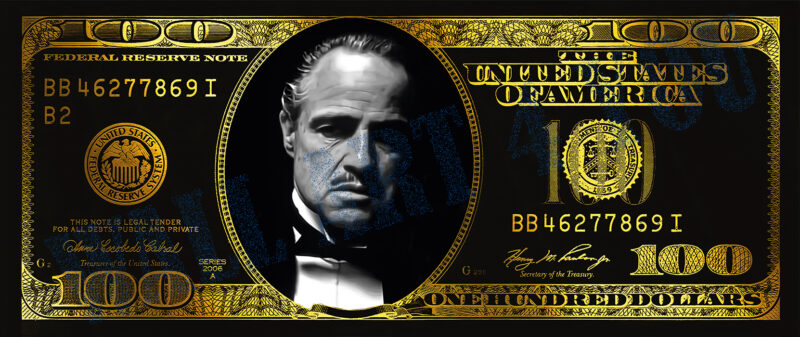 The Godfather dollar biljet - gangster maffia - plexiglas - aluminium - canvas