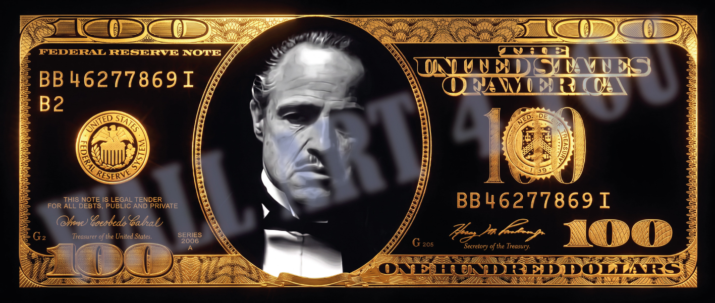 The Godfather dollar biljet - gangster maffia - plexiglas - aluminium - canvas