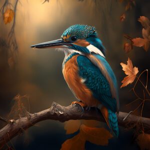 Kingfisher in rain forest - IJsvogel in regenwoud – plexiglas – aluminium – canvas