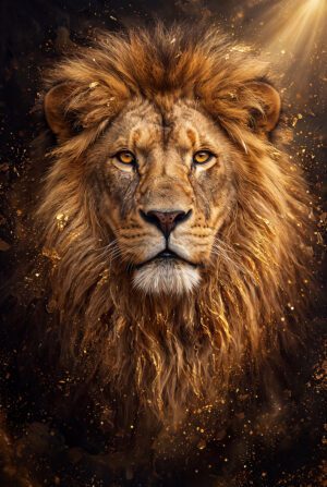 Portrait of African lion - Afrikaanse leeuw – plexiglas – aluminium – canvas