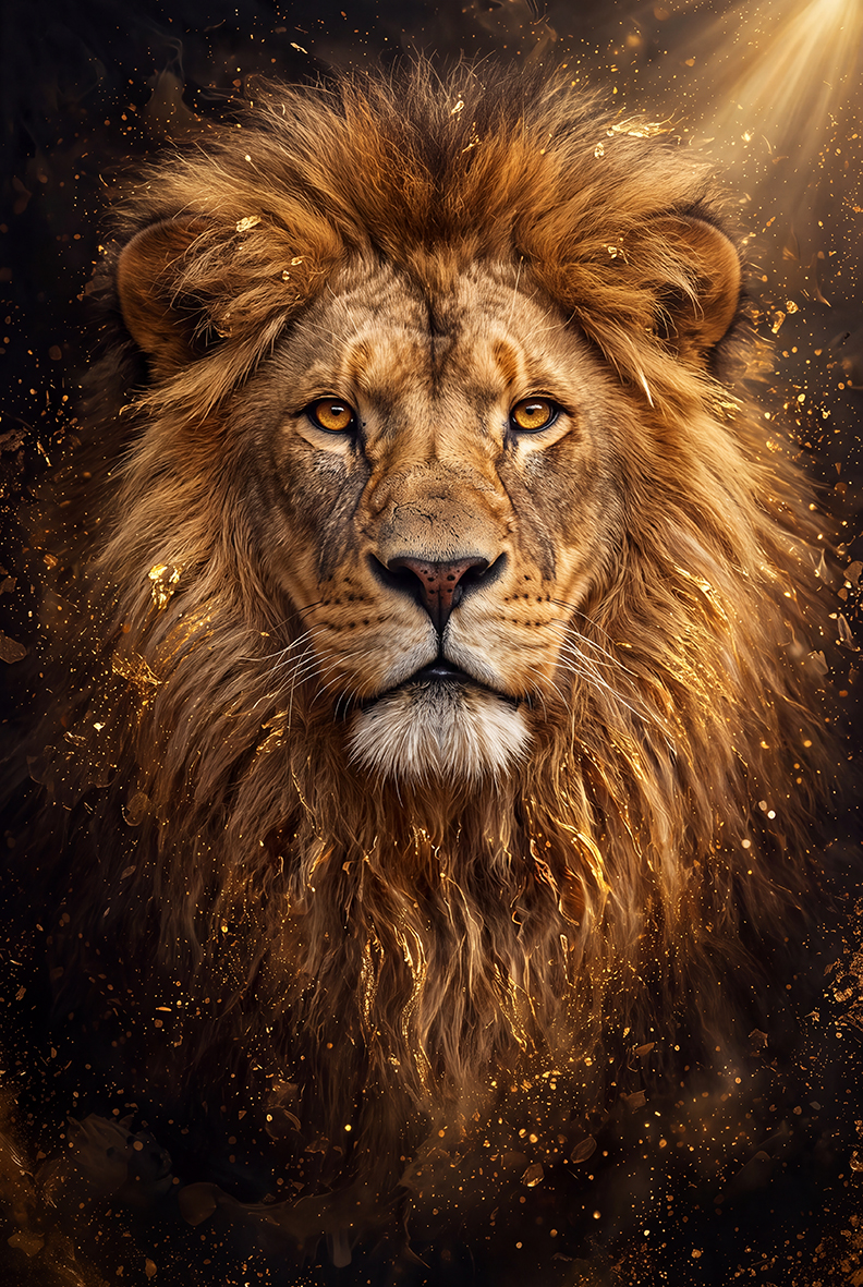 Portrait of African lion - Afrikaanse leeuw – plexiglas – aluminium – canvas