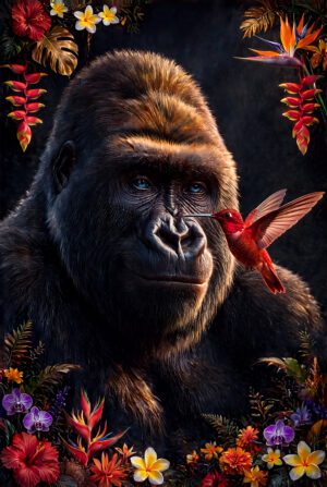 Red Hummingbird Gorilla als bijzondere gorilla wanddecoratie