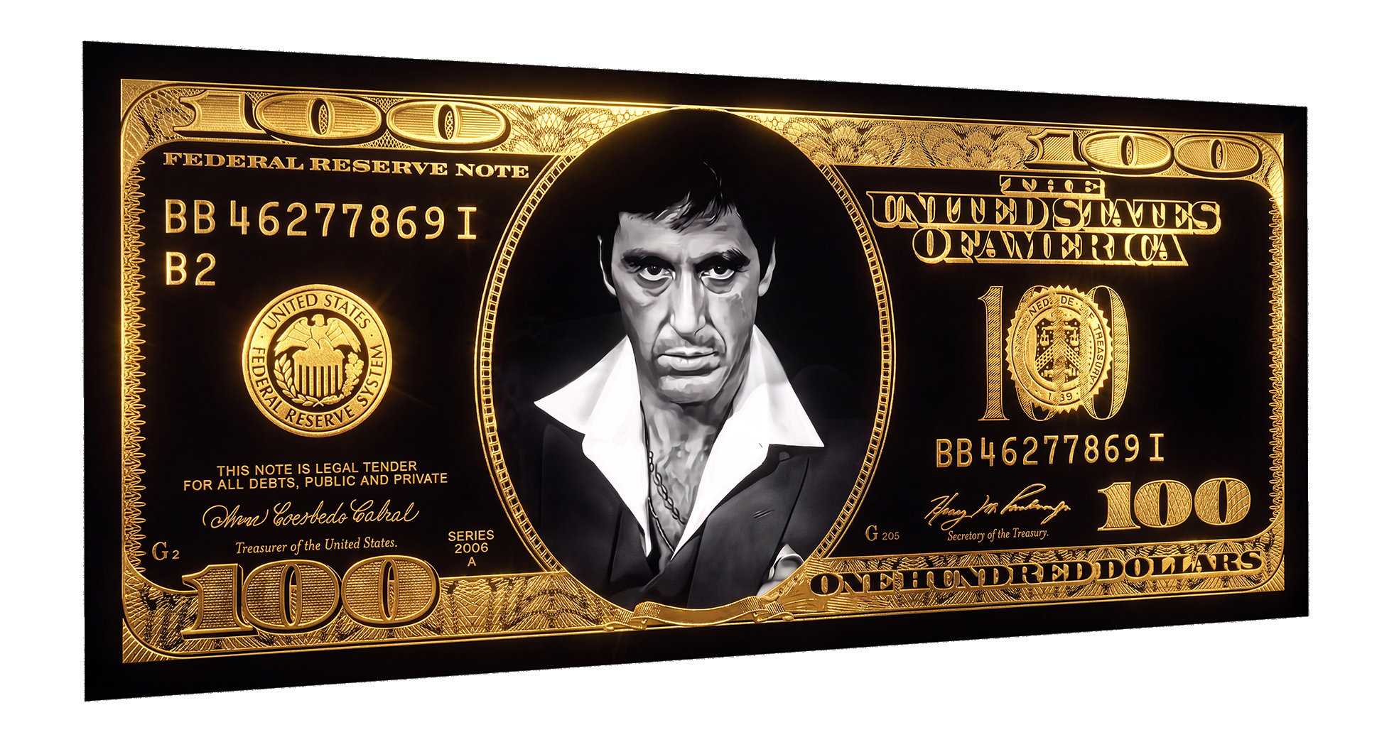 Scarface dollar biljet als unieke dollar wanddecoratie