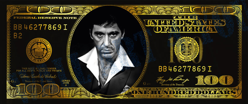 Scarface dollar biljet - gangster maffia - plexiglas - aluminium - canvas