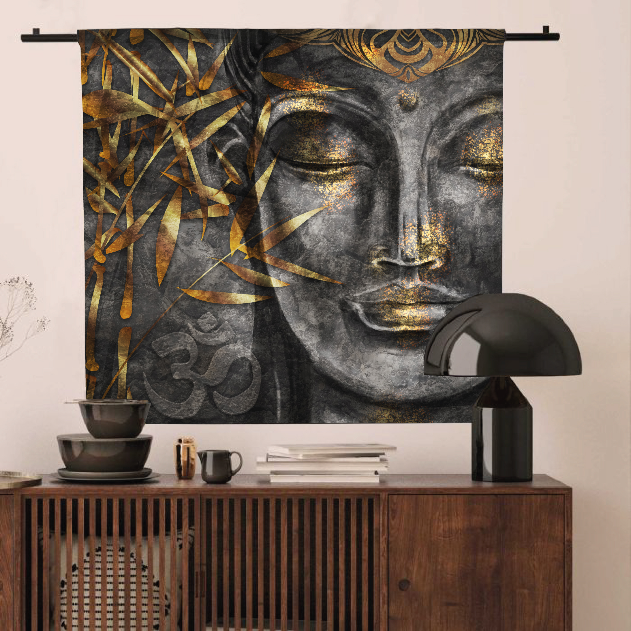 Wandkleed boeddha abstract