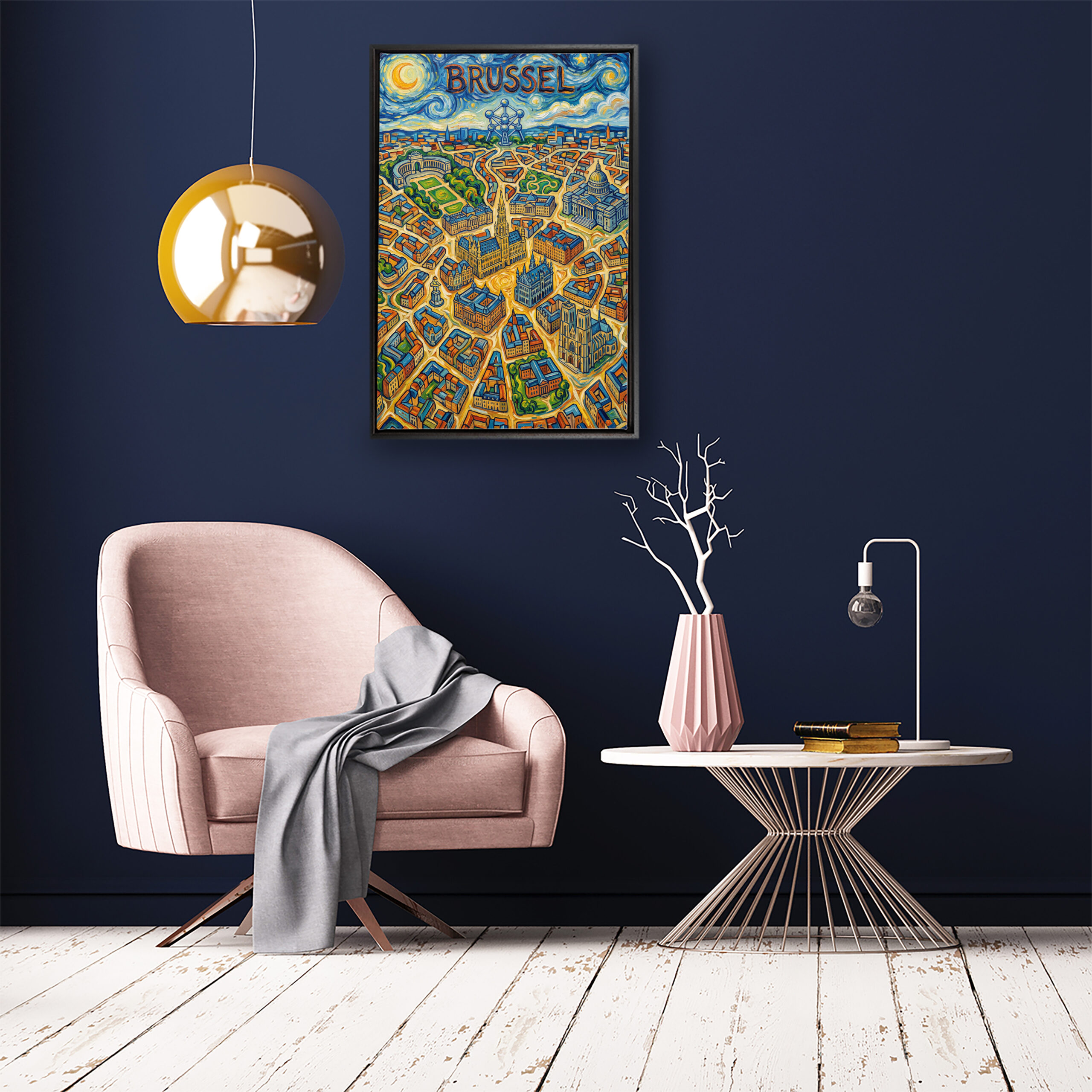 Stadskaart op canvas - Brussel Van Gogh - stadsposter - Afbeelding 3