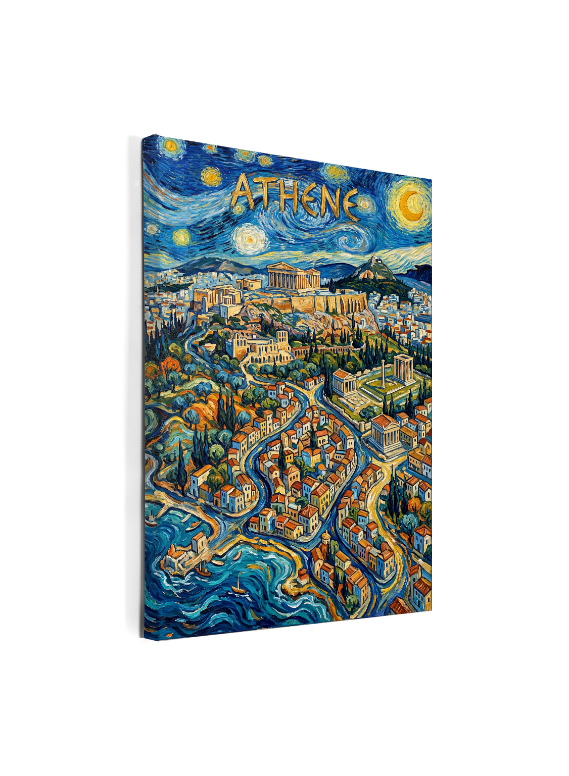 Stadskaart op canvas - Athene Van Gogh - stadsposter - Afbeelding 2