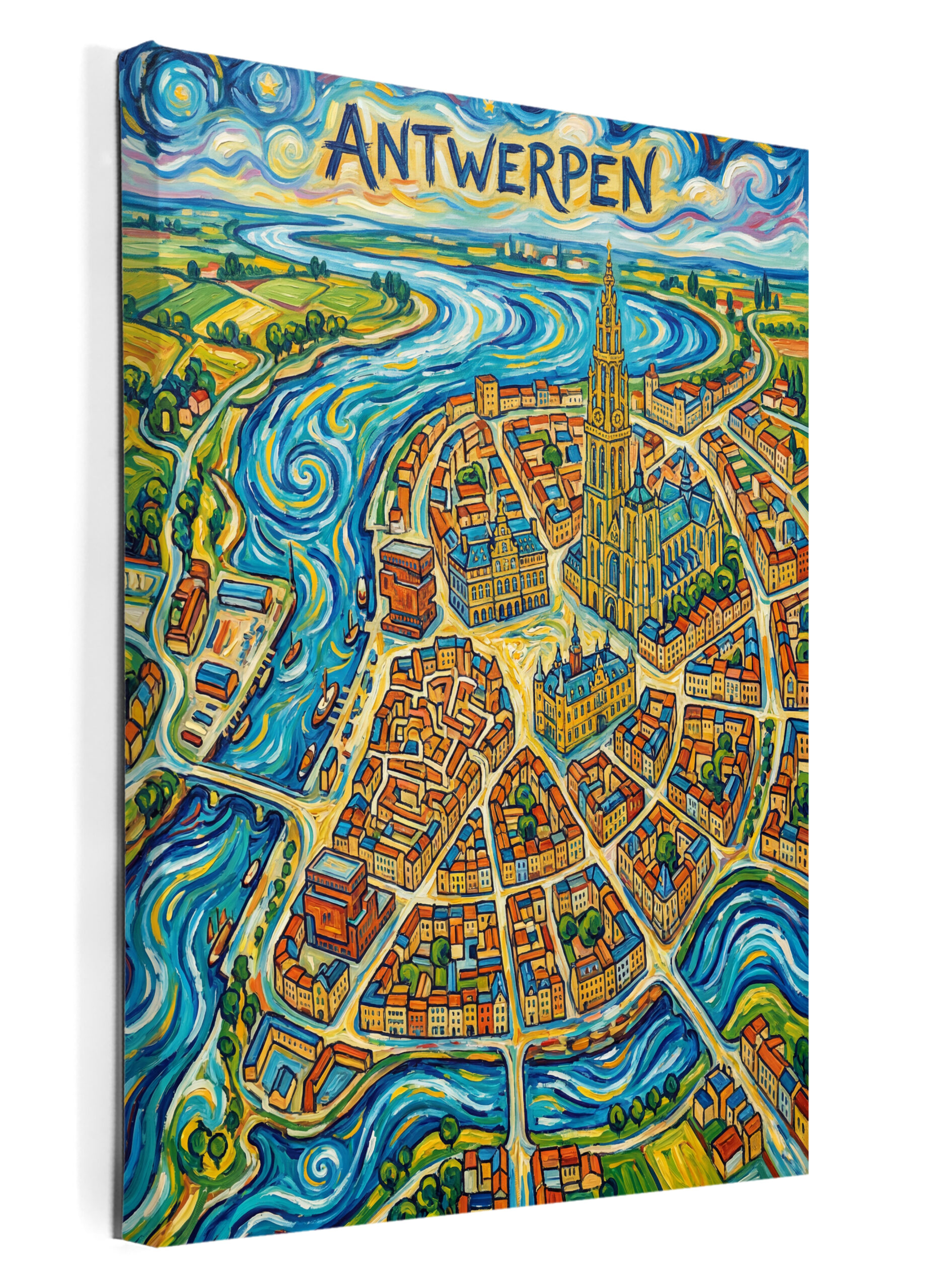 Stadskaart op canvas - Antwerpen Van Gogh - stadsposter