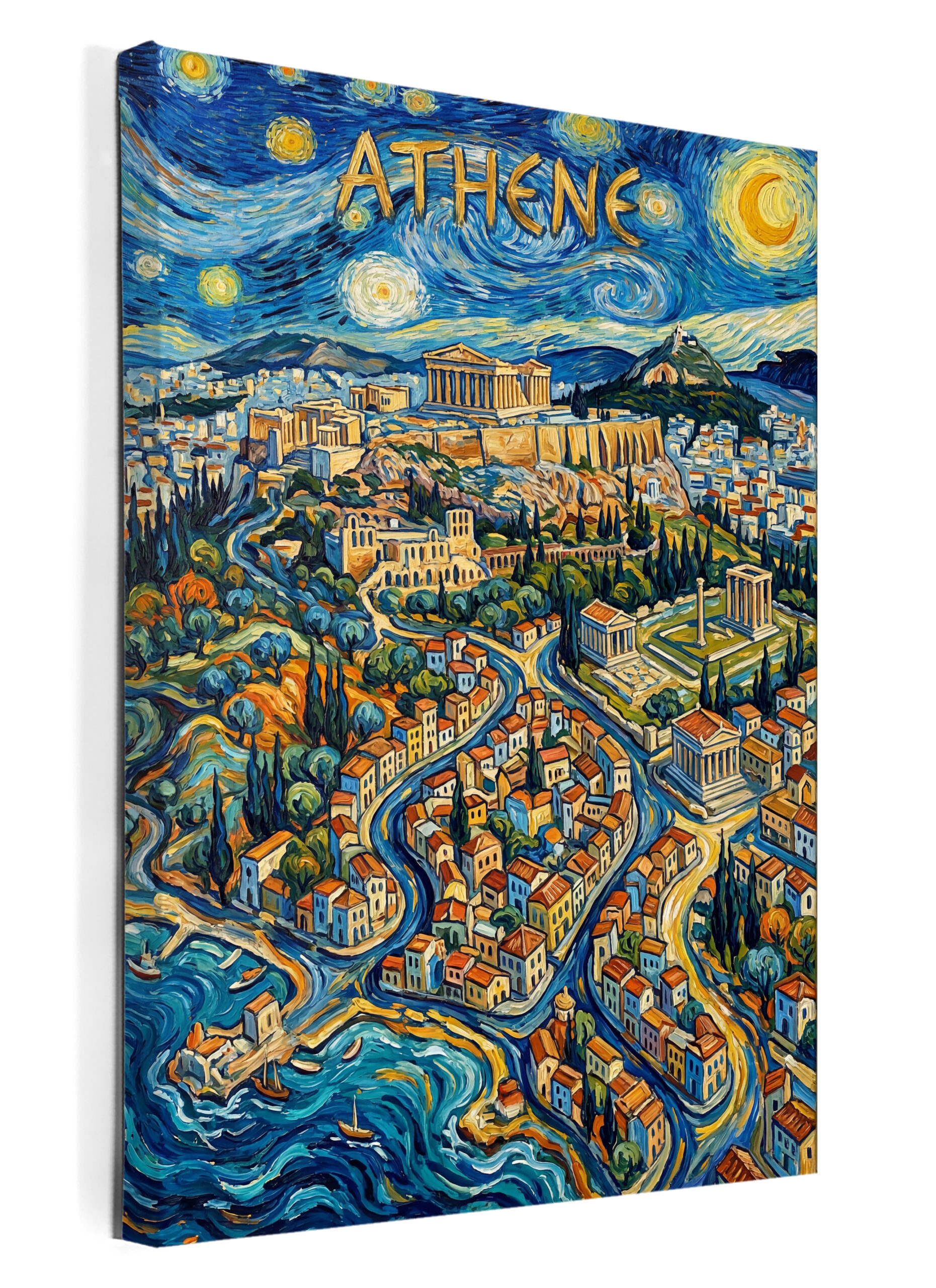Stadskaart op canvas - Athene Van Gogh - stadsposter