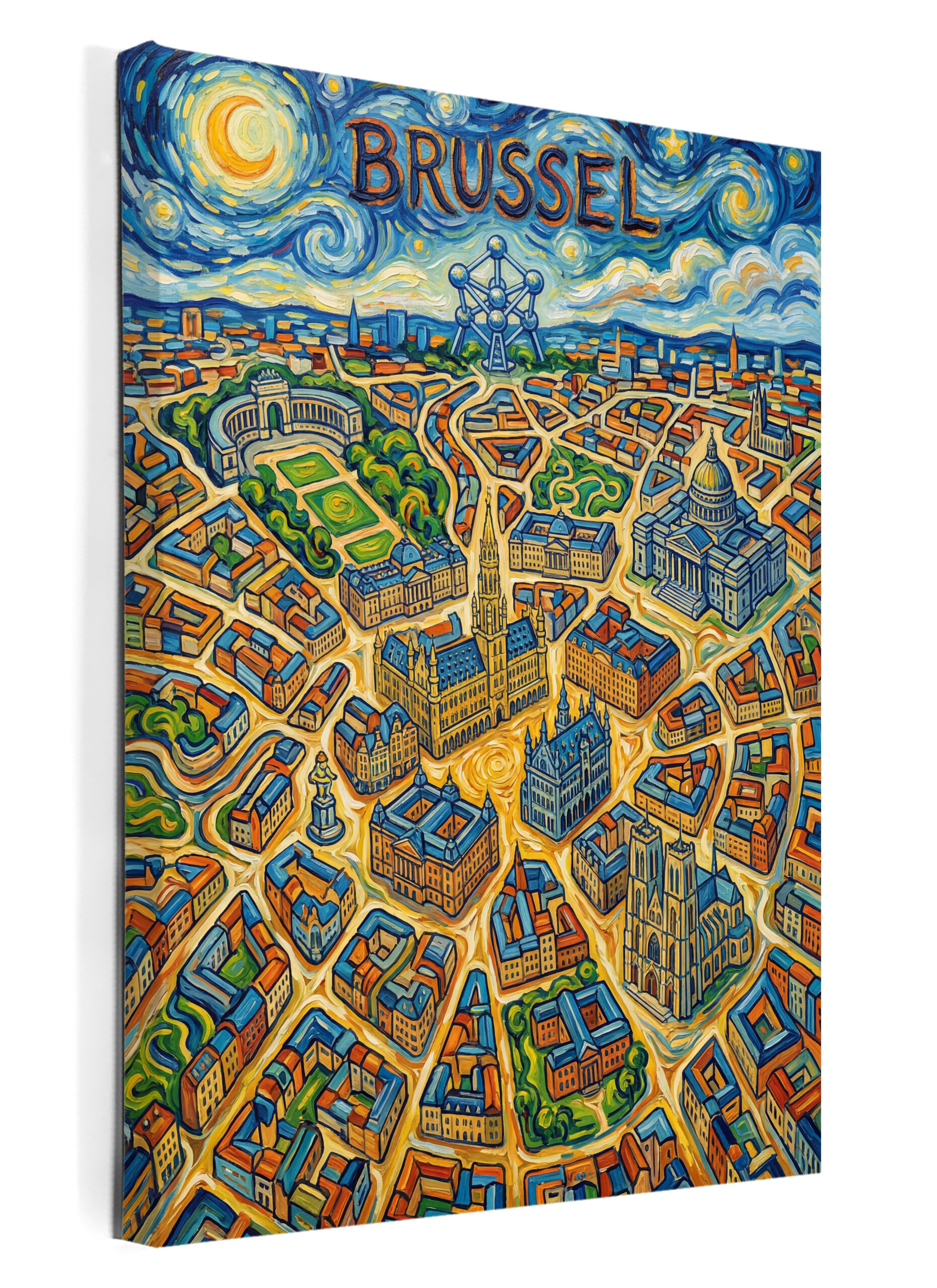 Stadskaart op canvas - Brussel Van Gogh - stadsposter