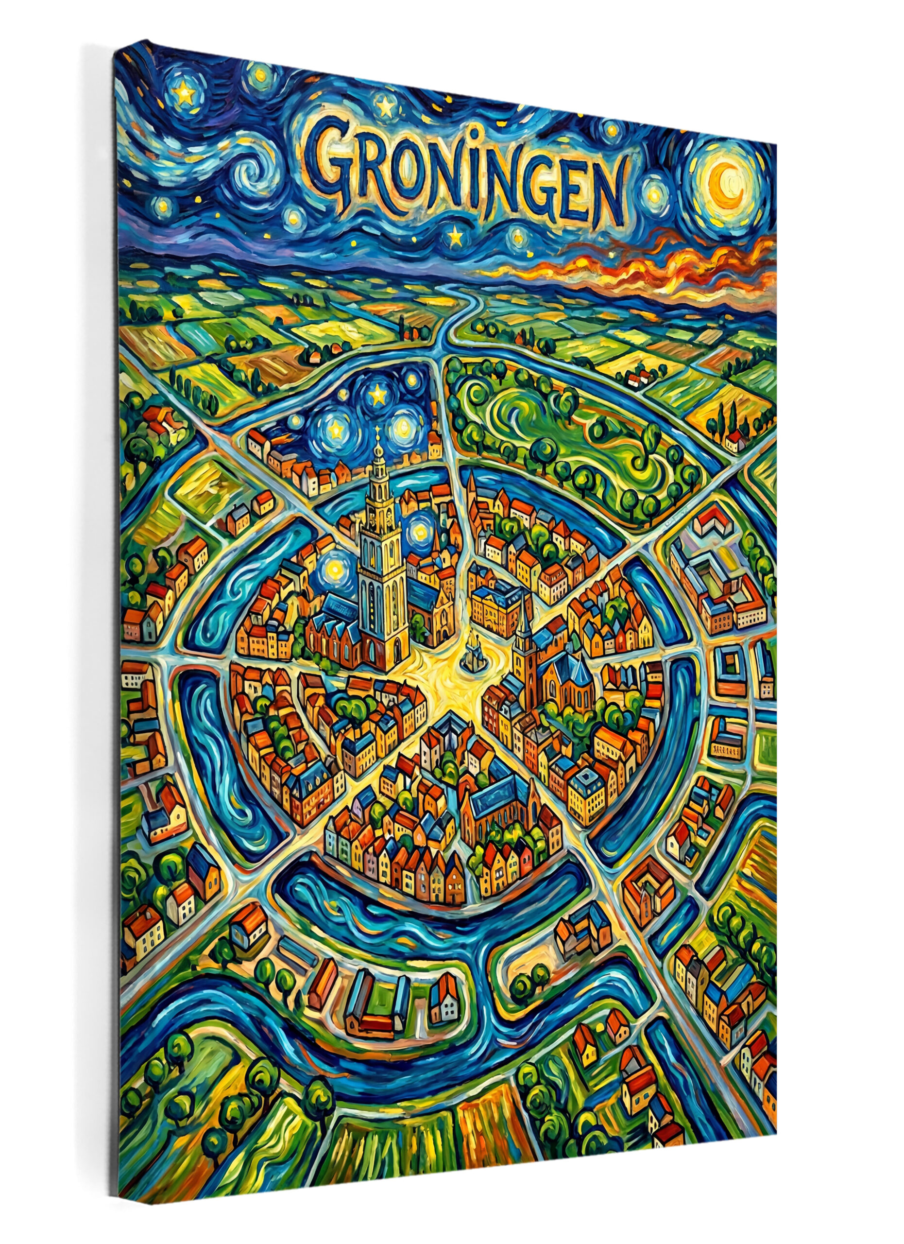 Stadskaart op canvas - Groningen Van Gogh - stadsposter