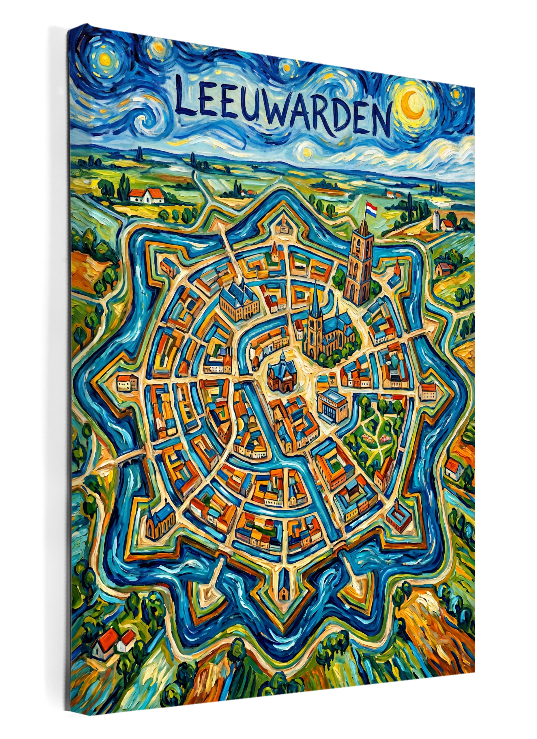 Stadskaart op canvas - Leeuwarden Van Gogh - stadsposter