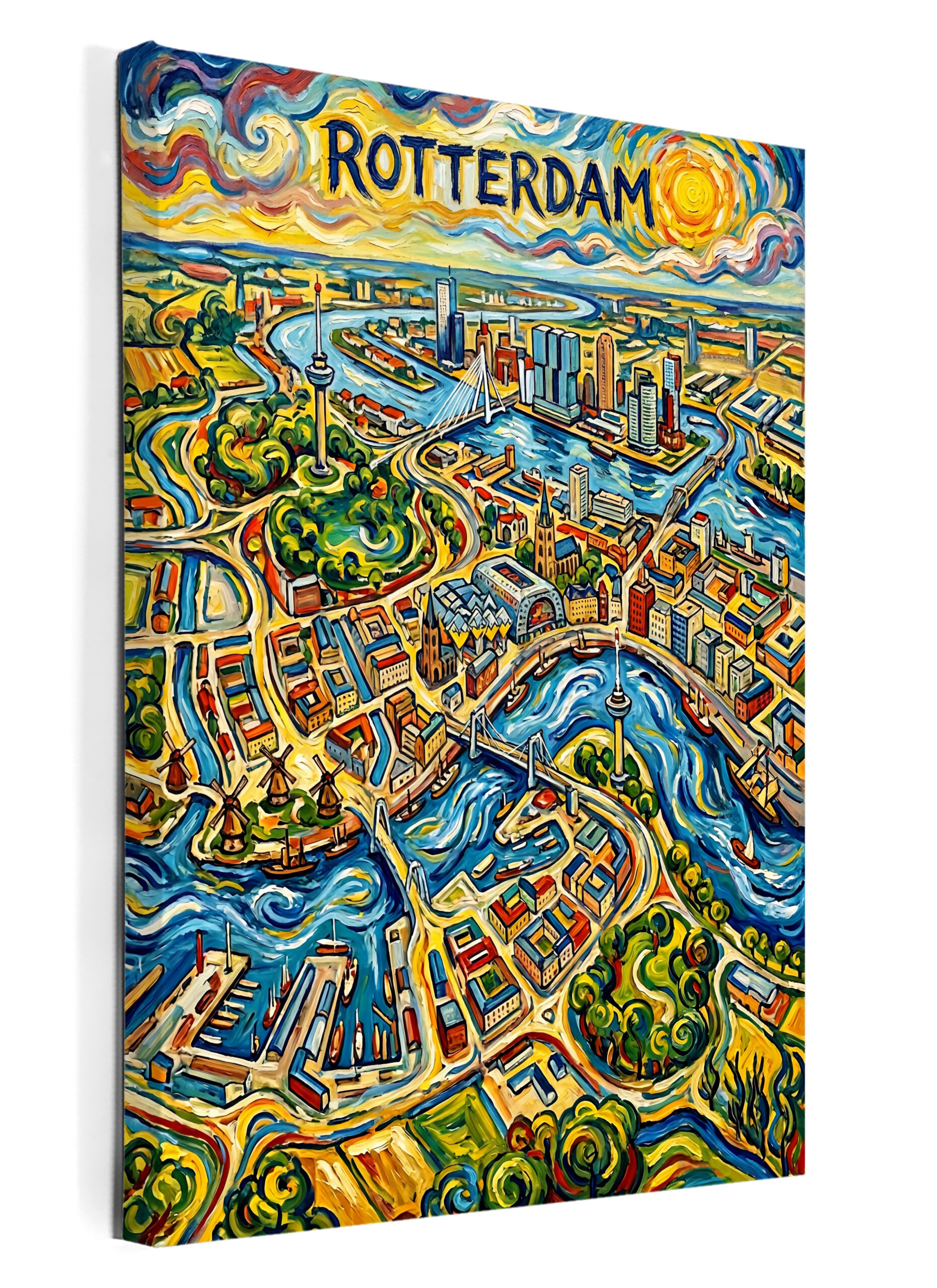 Stadskaart op canvas - Rotterdam Van Gogh - stadsposter