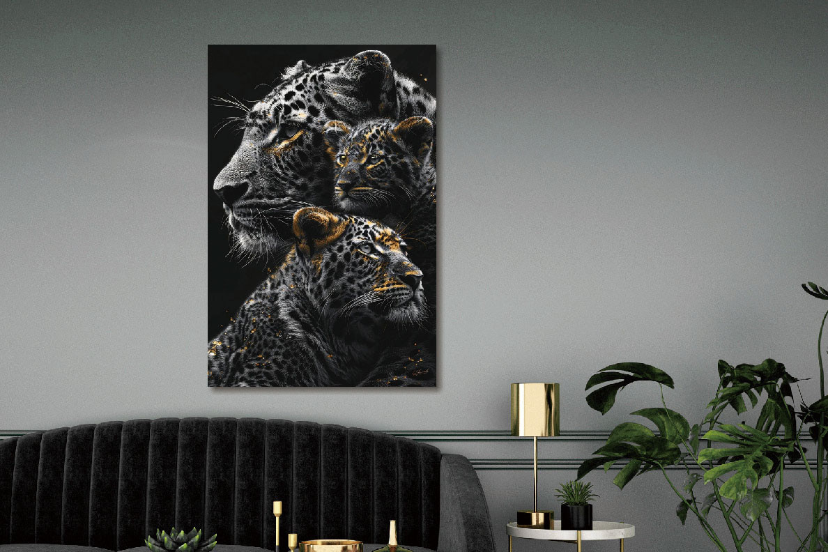 Glasschilderij 80x120cm Panters met gouden tinten - Afbeelding 2