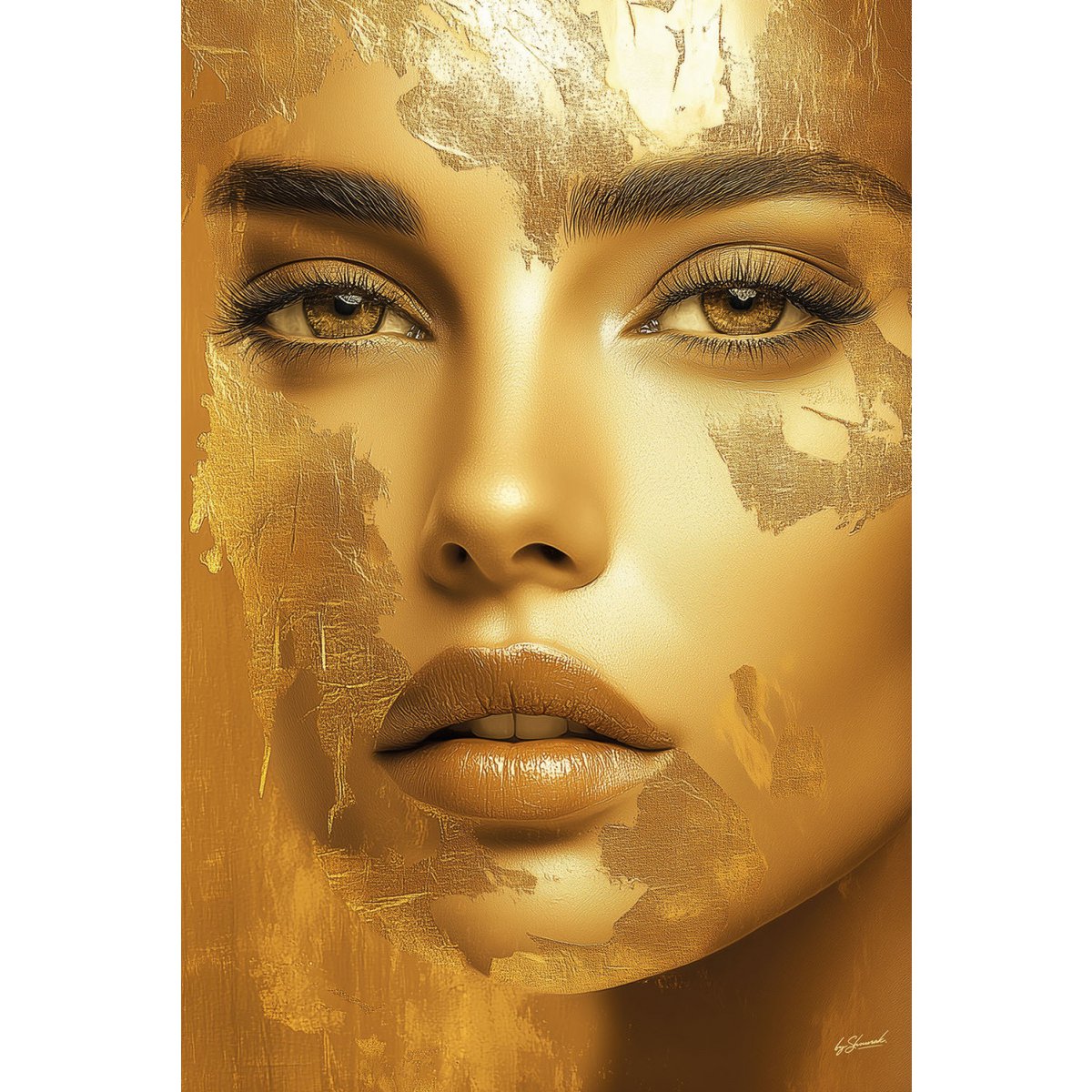 Glasschilderij 80x120cm Gouden vrouw