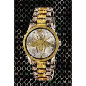 Glasschilderij 80x120cm Horloge goud