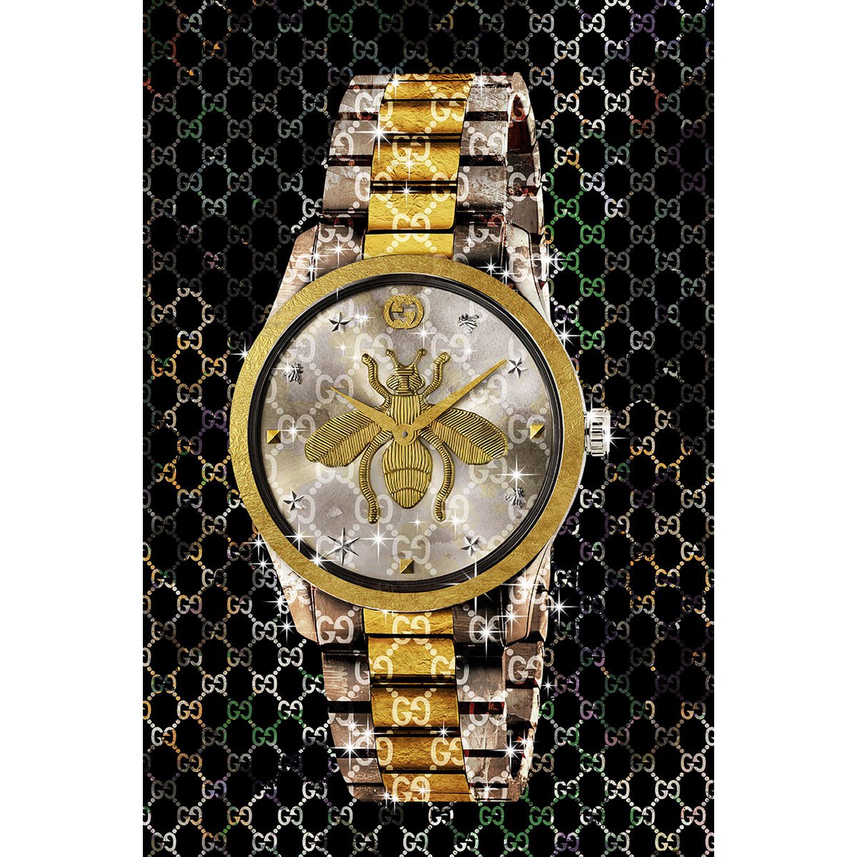 Glasschilderij 80x120cm Horloge goud