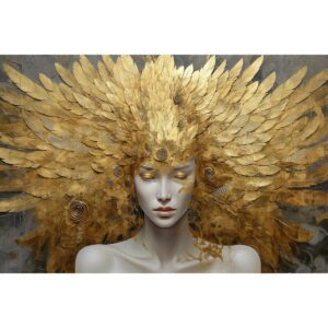 Glasschilderij 160x110cm Vrouw met gouden tooi