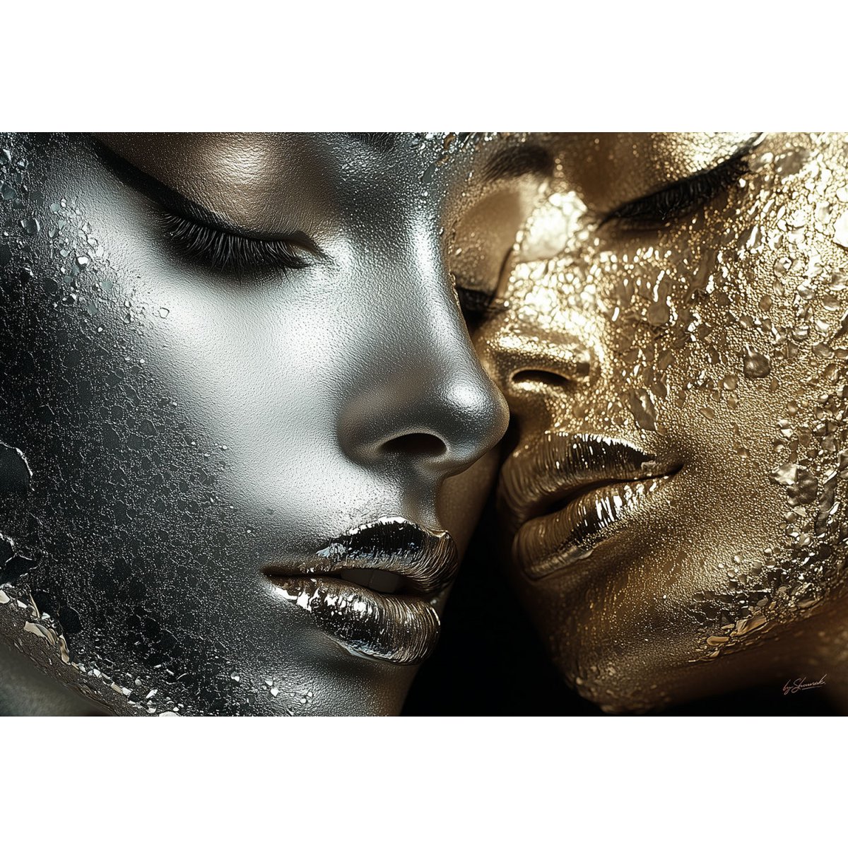 Glasschilderij 160x110cm Gouden/zilveren vrouwen