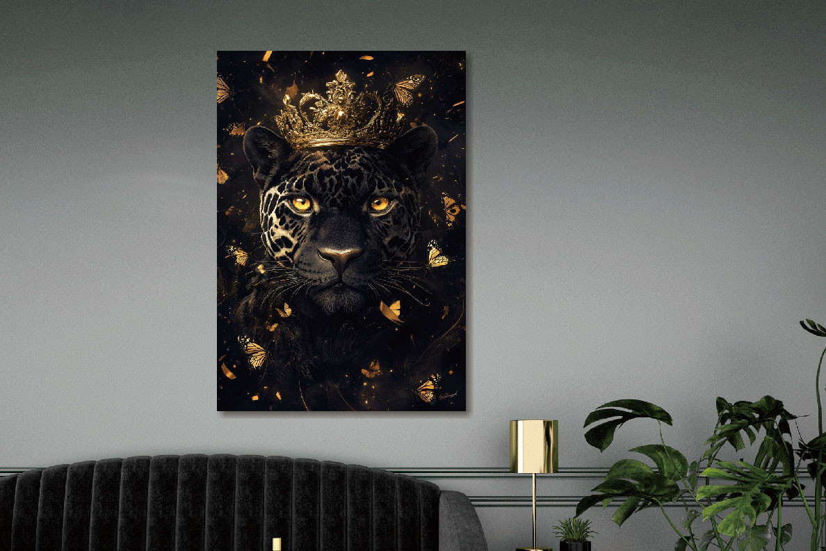 Glasschilderij 80x120cm Zwarte panter met kroon - Afbeelding 2