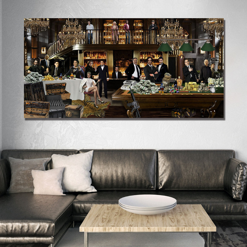 Glasschilderij 160x80cm Maffia in de bar - Afbeelding 2