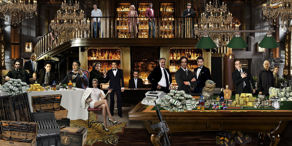 Glasschilderij 160x80cm Maffia in de bar