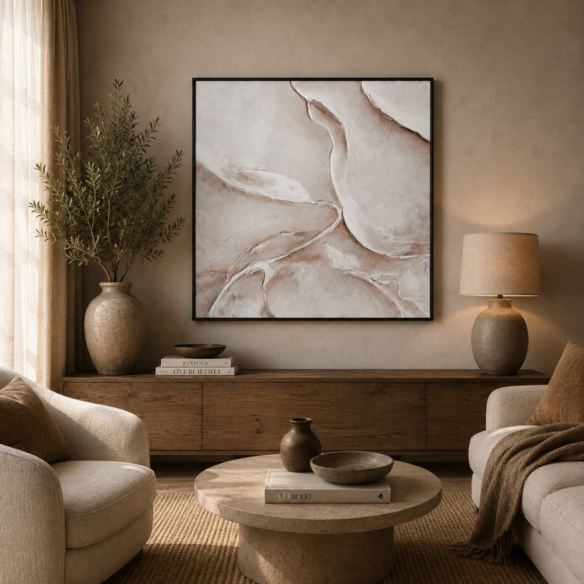 Olieverfschilderij incl. lijst 100x100cm High Gloss Wit